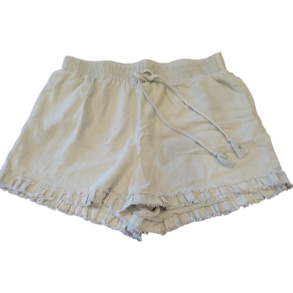 Wonderly Sage Green Linen Blend Ruffle Hem Shorts